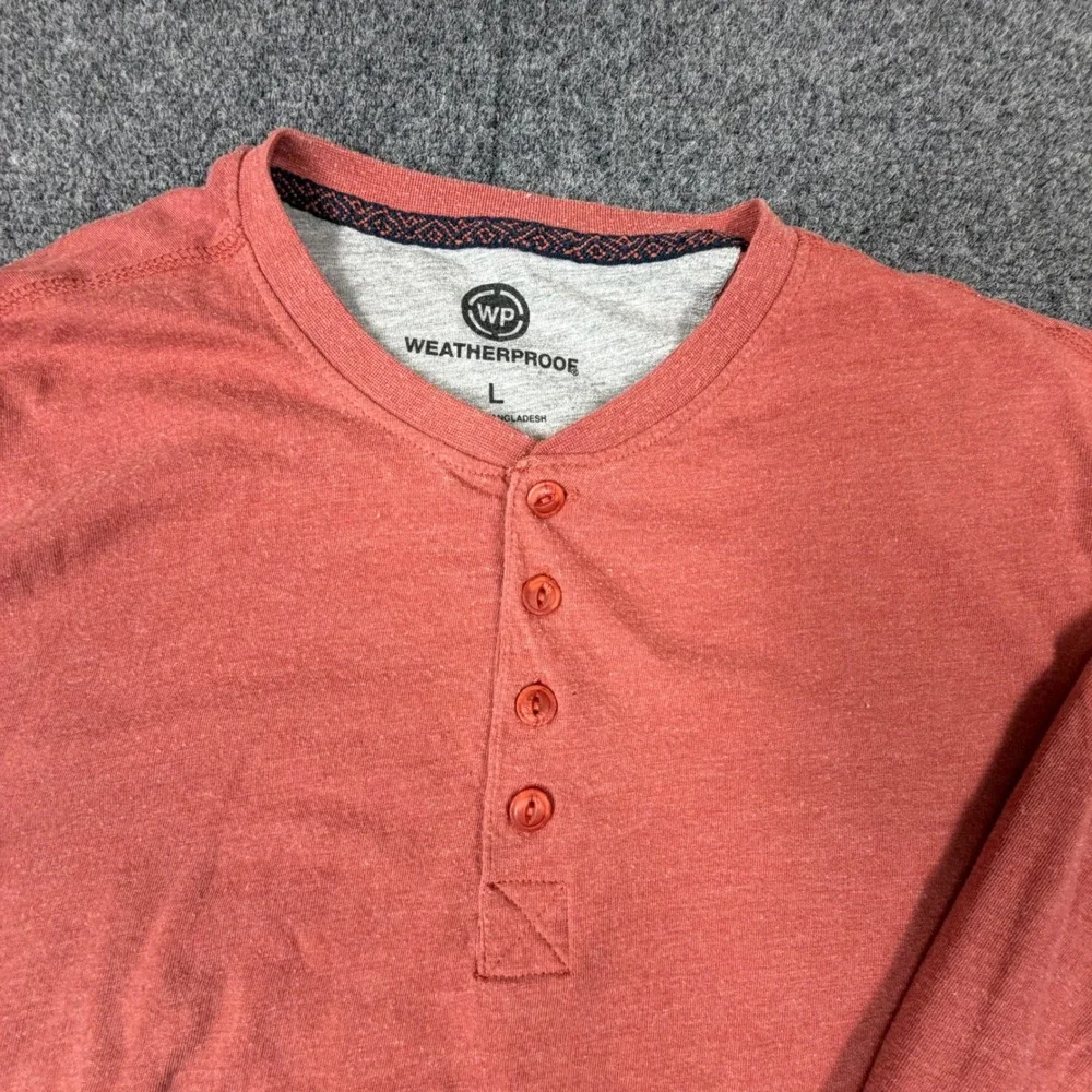 VTG Weatherproof Mens Size L Large Long Sleeve Henley Heathered Shirt‎ Coral Red